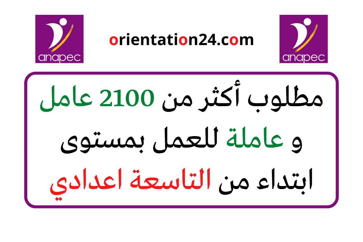 مطلوب أكثر من 2100 عامل و عاملة للعمل بمستوى ابتداء من التاسعة اعدادي