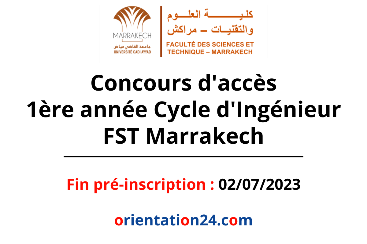 Concours Daccès à La 1ère Année Cycle Dingénieur Fst Marrakech 