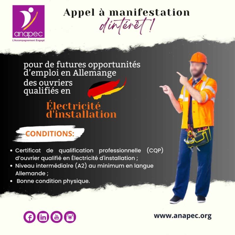 Anapec recrute des Ouvriers Electricite en Allemagne 1
