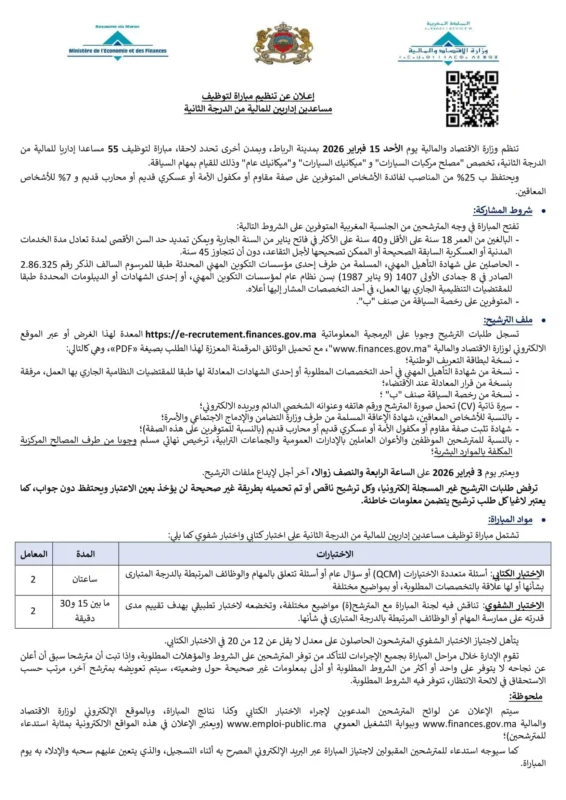 Avis de Concours 55 Adjoints Administratifs 2eme Grade