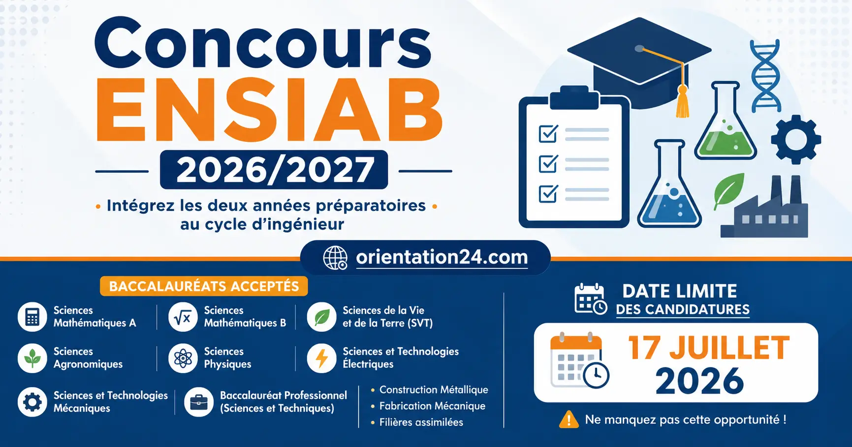 Concours ENSIAB 2026-2027 : Inscription au concours d’accès aux deux années préparatoires du cycle d’ingénieur