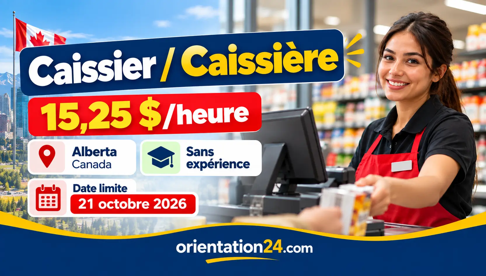 Emploi au Canada pour étrangers : Caissier à 15,25 $/heure sans expérience