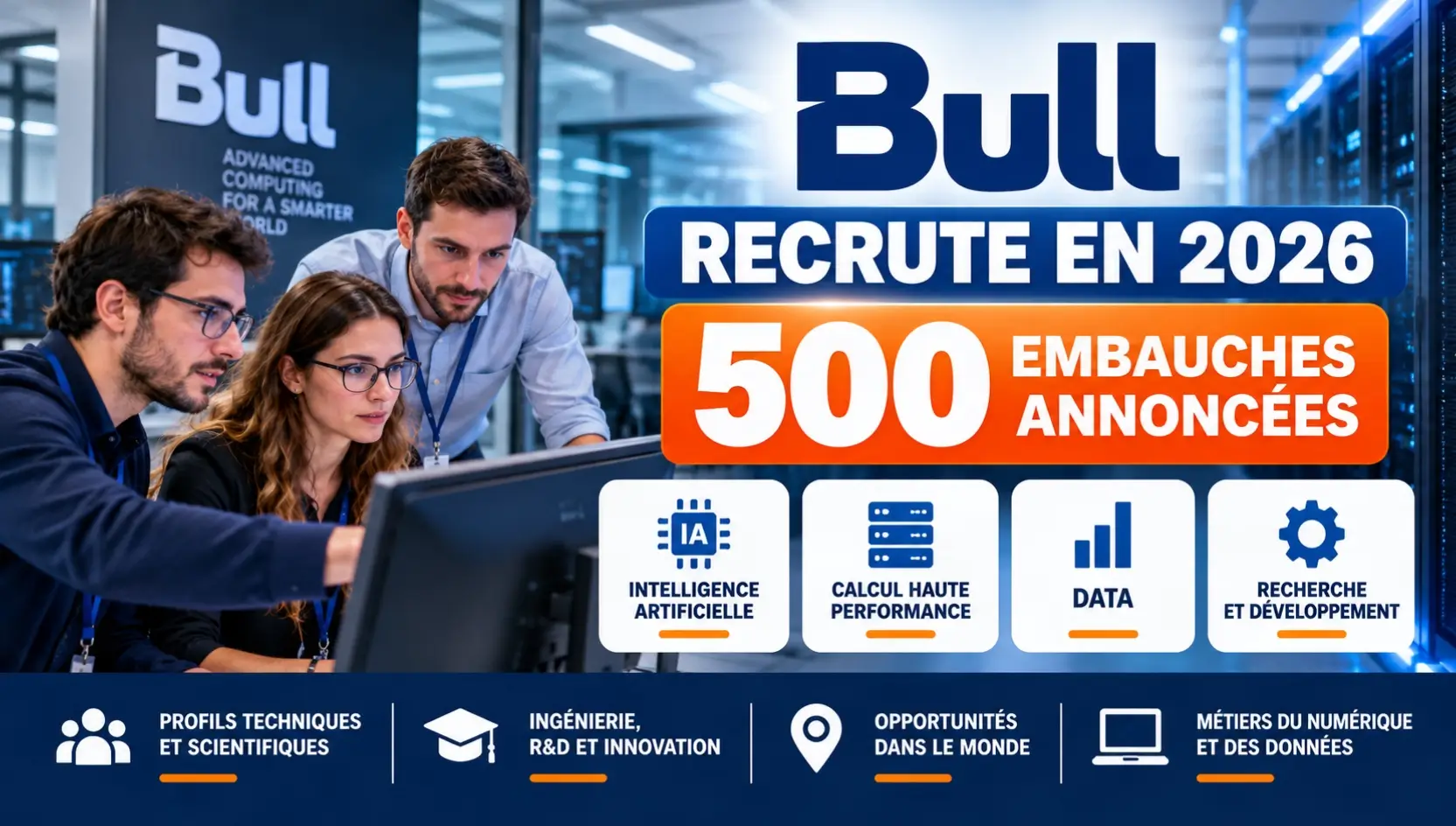 Bull recrute en 2026 : 500 offres d’emploi dans l’IA et le calcul avancé