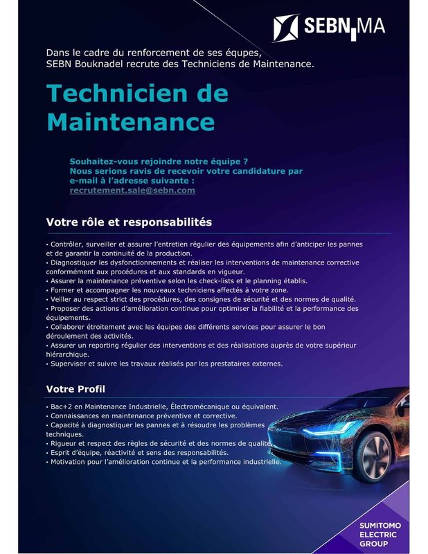 sebn maroc technicien maintenance